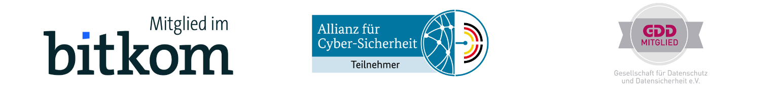 Mitgliedschaften bei bitkom, Allianz für Cyber-Sicherheit und GDD.