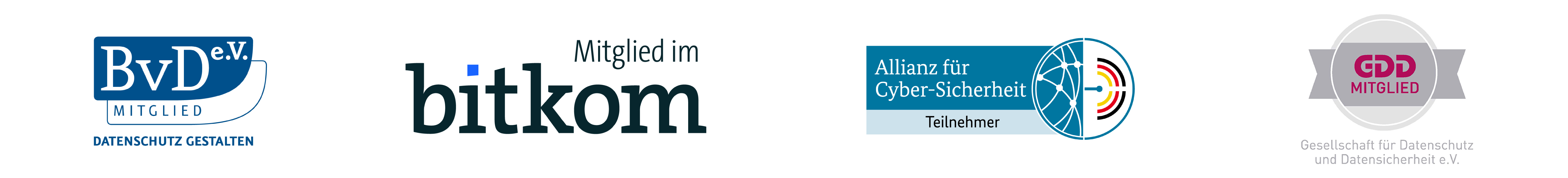Mitgliedschaften bei BvD e.V., bitkom, Allianz für Cyber-Sicherheit und GDD.