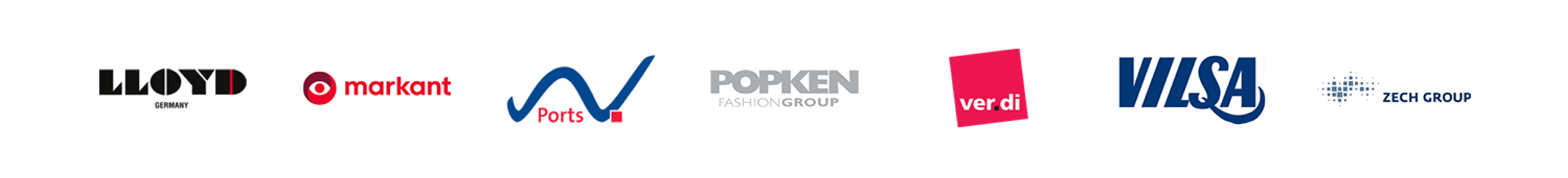Refernzen von Lloyd Shoes, markant, Niedersachsen ports, Popken Fashion Group, verdi, VILSA und Zech Group.